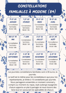 Journées constellations familiales. Dates 2025 sur Modène